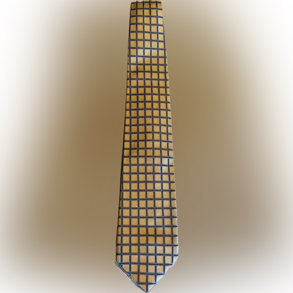 Lands' End Yellow and Black Grid-Pattern Handsewn Tie